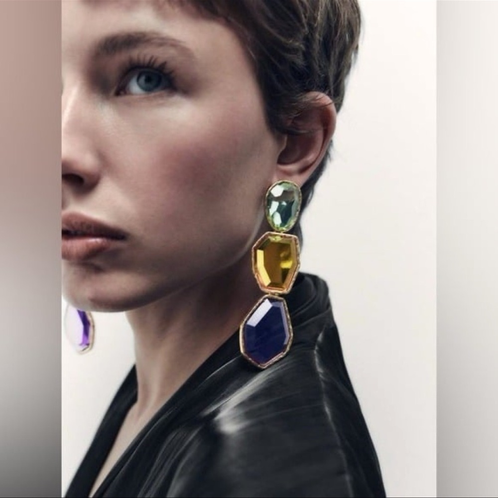Zara purple mixed gemstone acrylic drop earrings